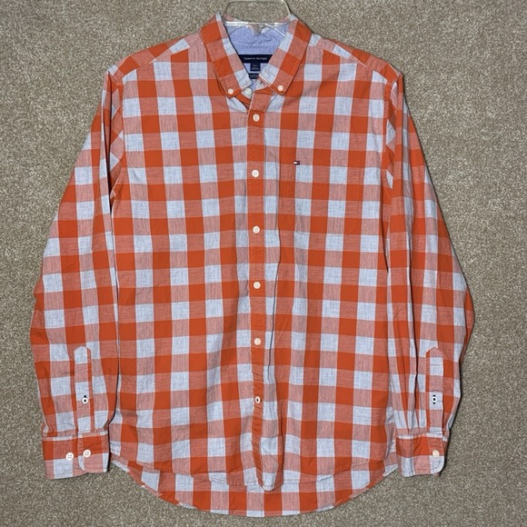 Tommy Hilfiger Other - Tommy Hilfiger Dress Shirt Men's Custom Fit Large Button Down Orange Plaid
